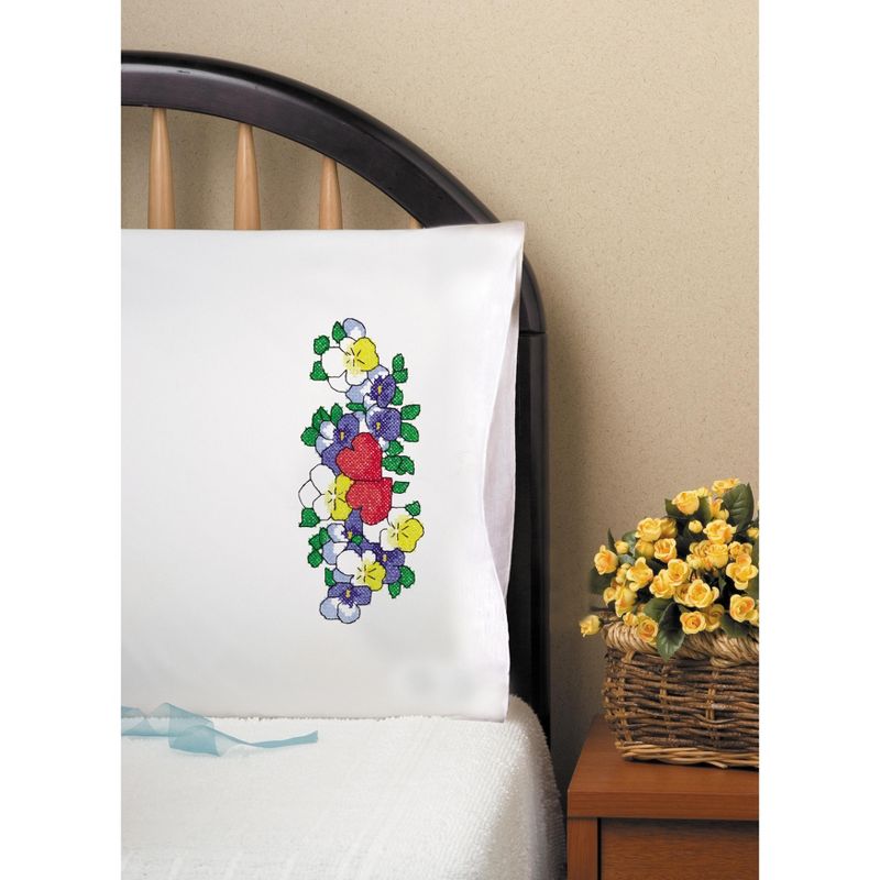 Tobin Stamped For Embroidery Pillowcase Pair 20"X30"-Two Hearts