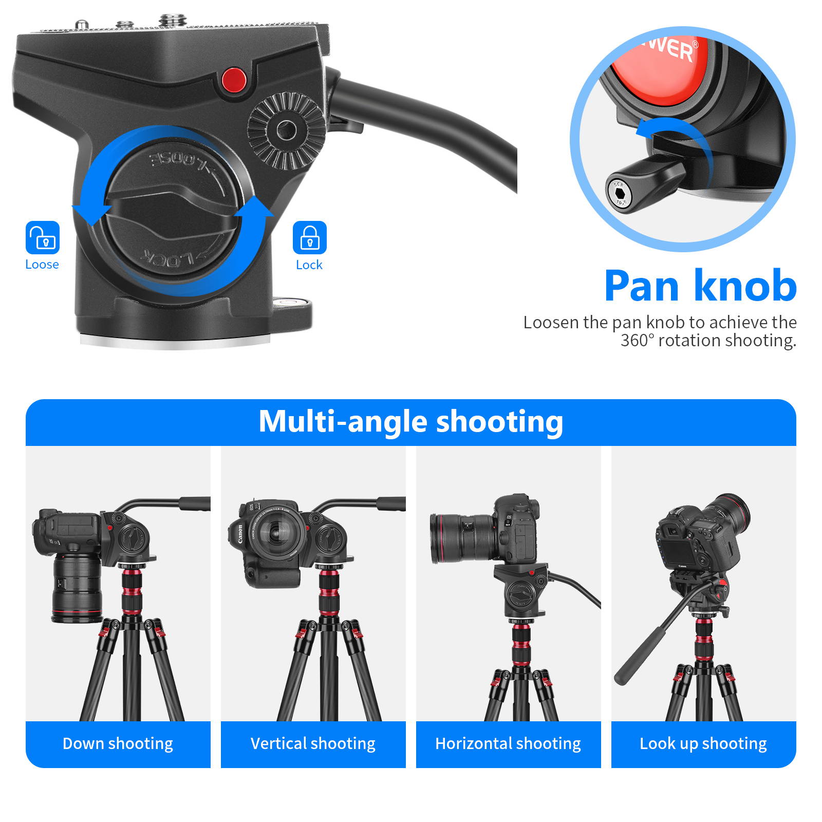 Neewer 2-in-1 N55CL Carbon Fiber Camera Tripod Monopod, Max.78.7inch/200cm Camera Video Tripod with 1/4 and 3/8 inch Screws Fluid Drag Pan Head for DSLR Cameras, Video Camcorders, Load up to 22 pounds