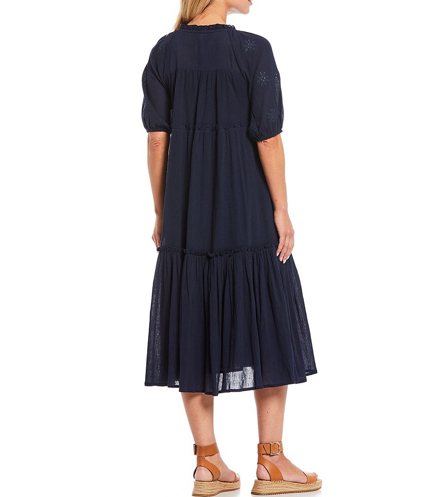 Reba Eyelet Embroidery Cotton Crinkle Peasant Volume Dress