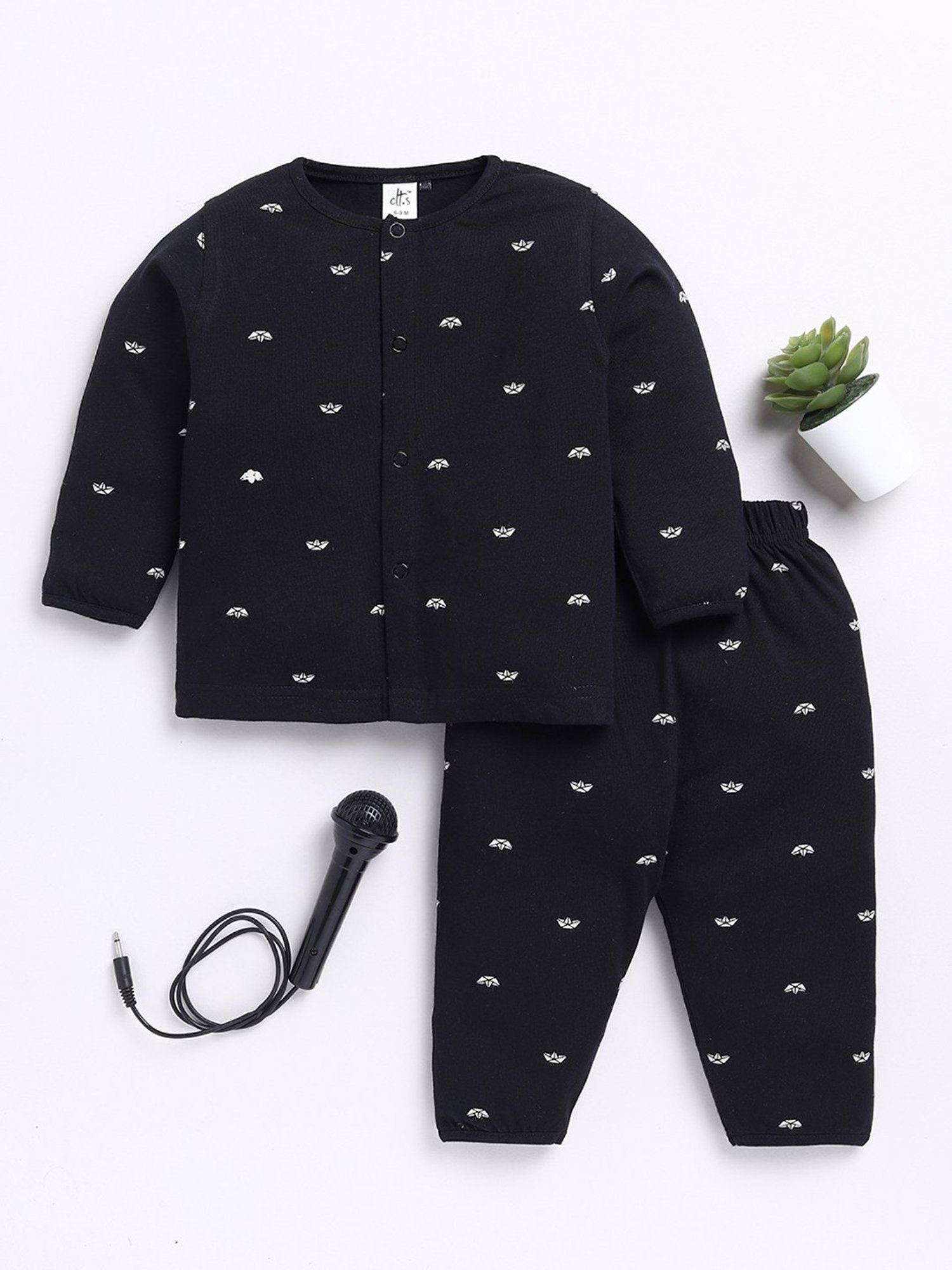 Clt.s Unisex Black Graphic Print Full Sleeves Shirt With Pyjamas