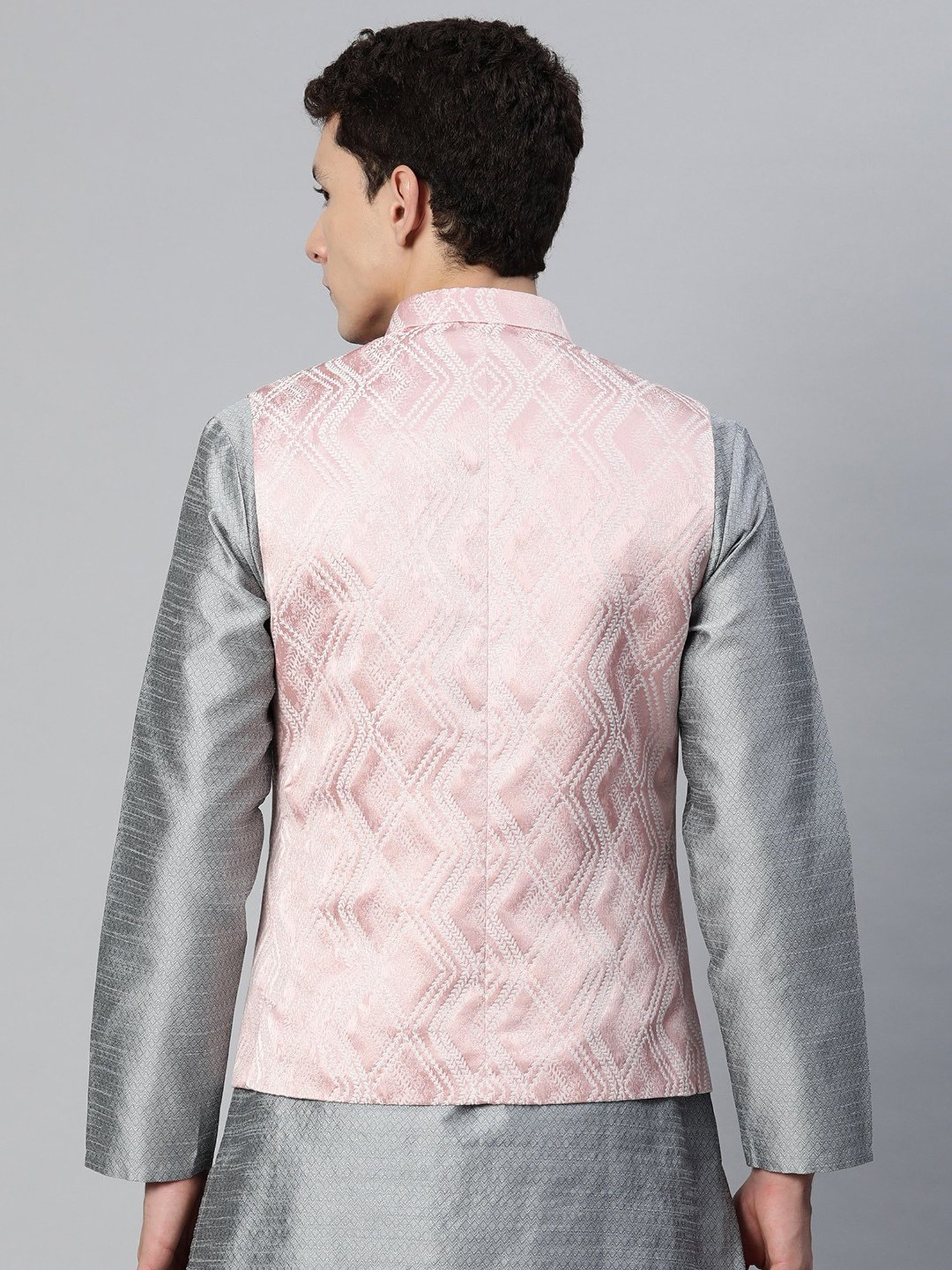ManQ Pink Slim Fit Nehru Jacket