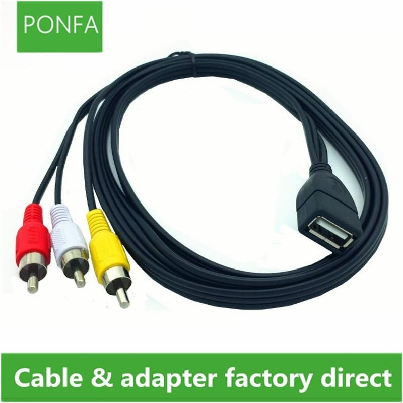 1.5m USB A Female to 3 RCA Phono AV Cable Lead PC TV Aux Audio Video adapter