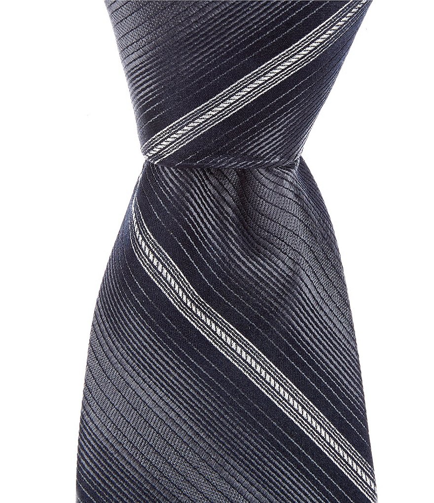 Roundtree & Yorke Big & Tall Carlisle Stripe Traditional 3 3/8#double; Silk Tie