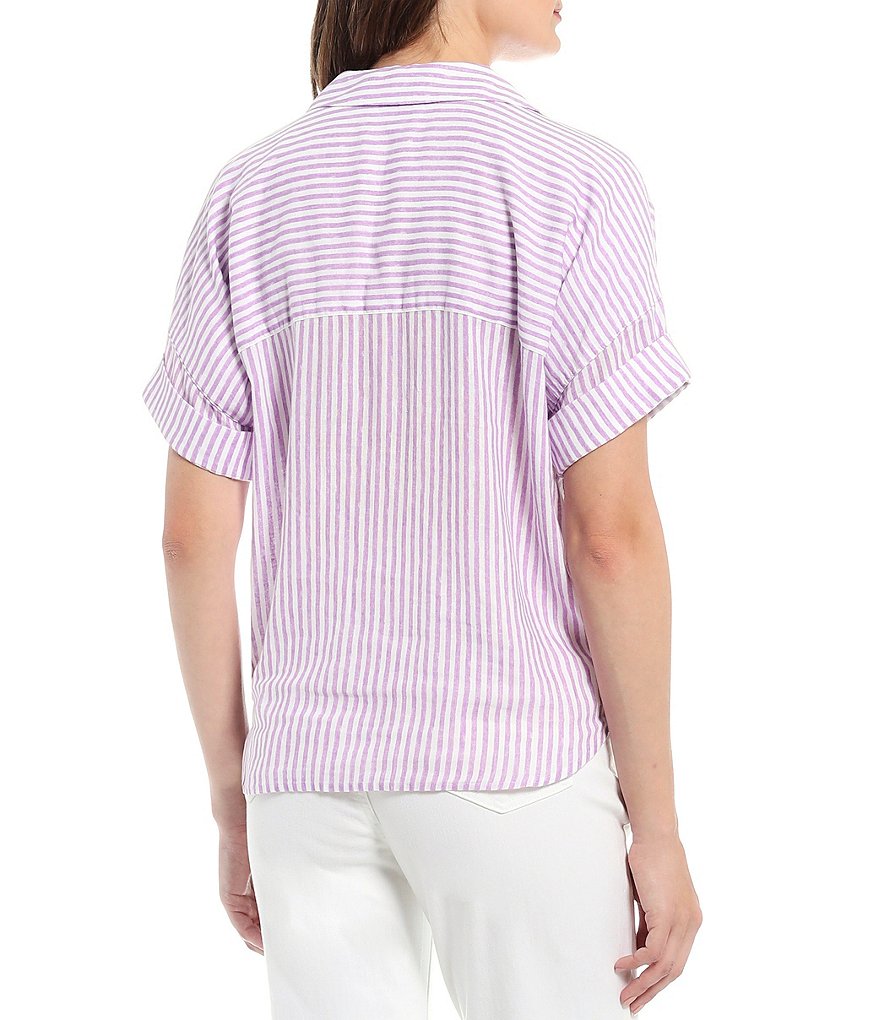 Westbound Textured Stripe Drop Shoulder One Pocket Button Down Shirt
