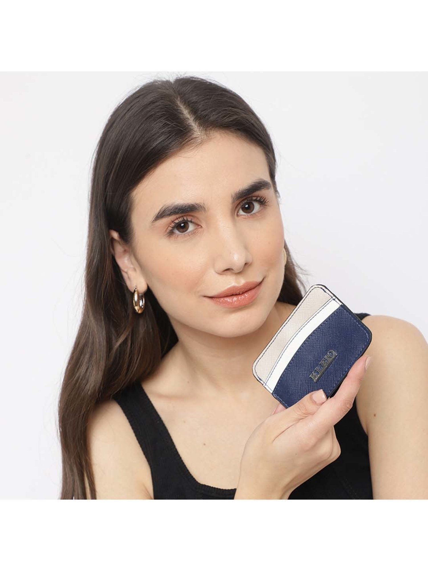 KLEIO Blue & Cream Solid Card Holder