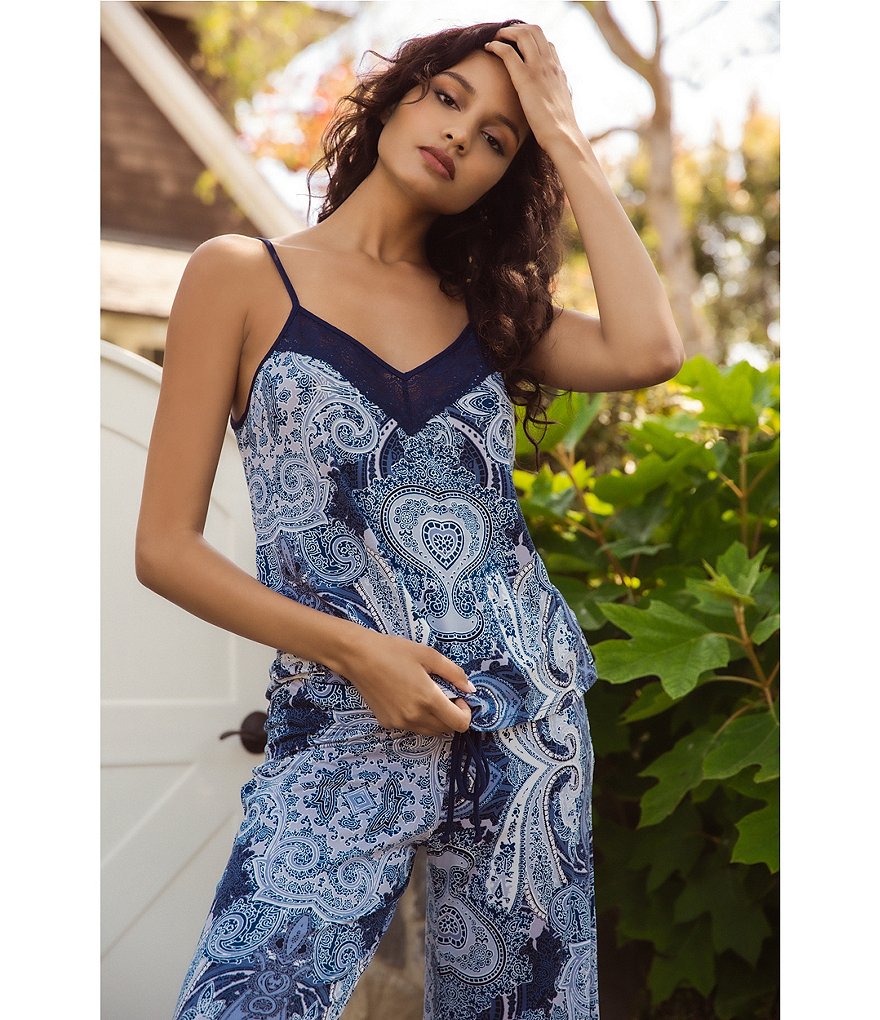 In Bloom by Jonquil Sloan Paisley V-Neck Sleeveless Printed Satin Coordinating Pajama Set