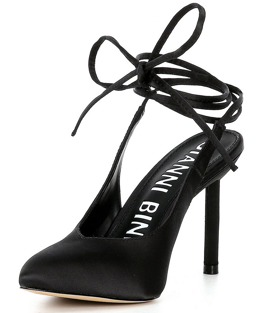 Gianni Bini Sirfeenah Satin Pointed Toe Ankle Wrap Pumps