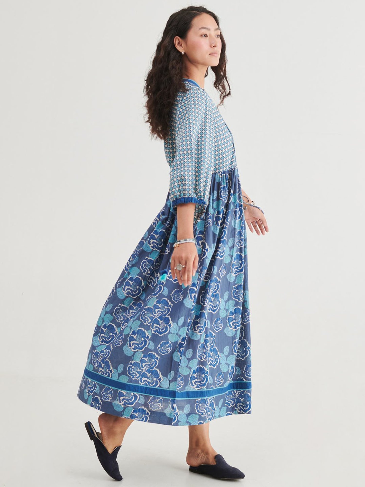 Prakriti Jaipur Indigo Floral Midi Dress