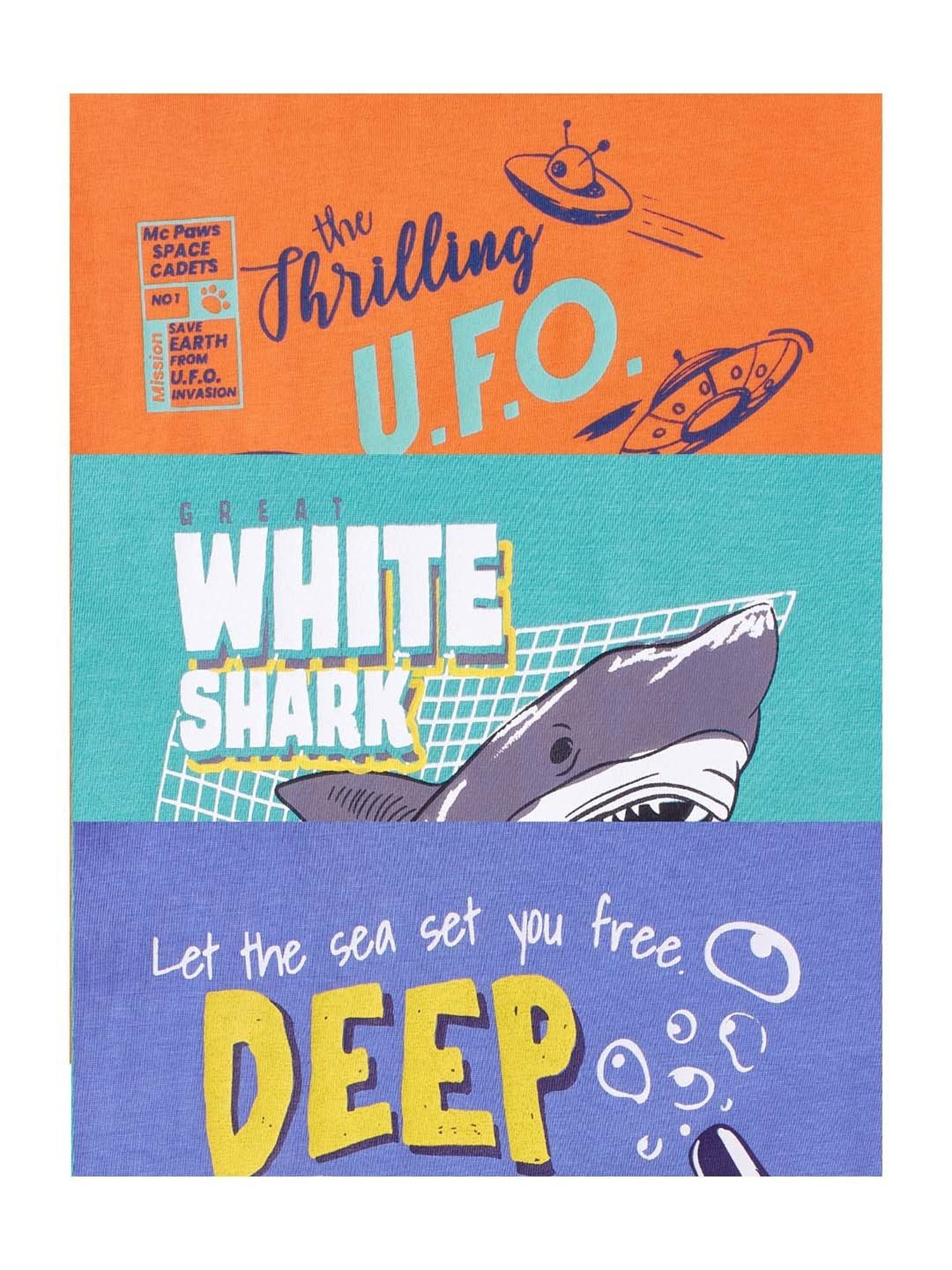 Cub McPaws Kids Multicolor Cotton Printed T-Shirt (Pack of 3)