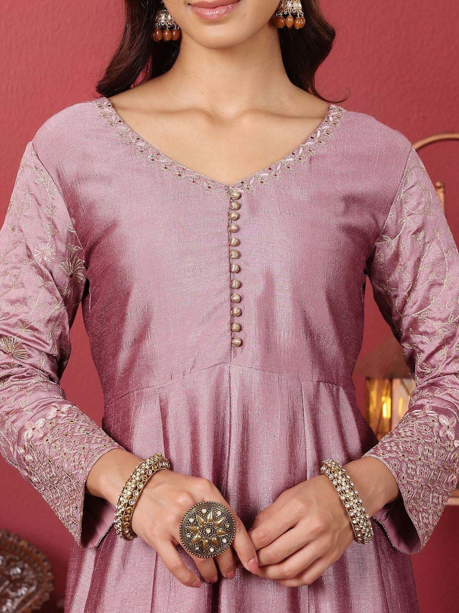 Varanga Mauve Embroidered Anarkali Kurta with Dupatta