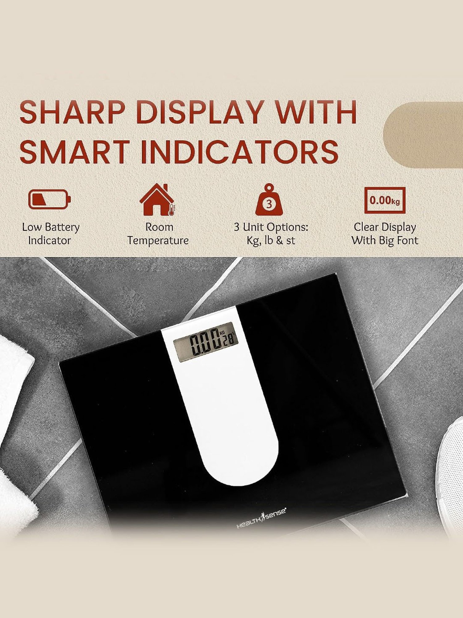 HealthSense Digital Weight Machine for Body Weight with Glass Top PS 111