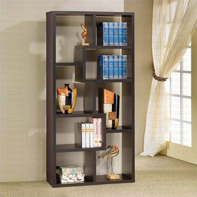 Asymmetrical Bookcase in Cappuccino Brown - Bowery Hill