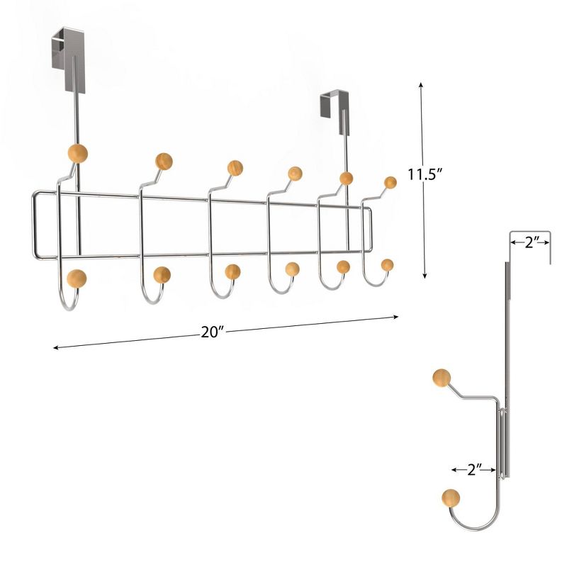 Over the Door Organizer Rack with Six Double Hooks Brown - Hastings Home