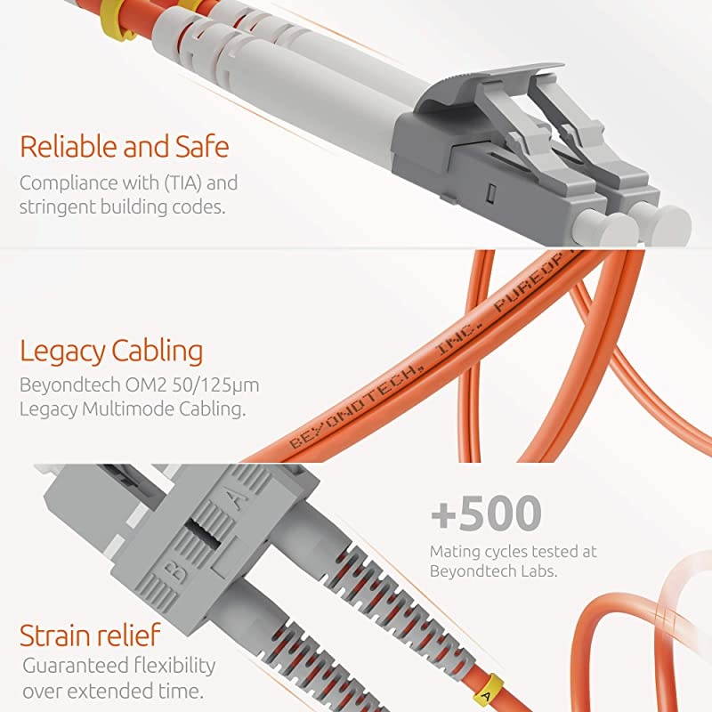LC to LC Fiber Patch Cable Multimode Duplex 20m 656ft 50125um OM2  PureOptics Cable Series