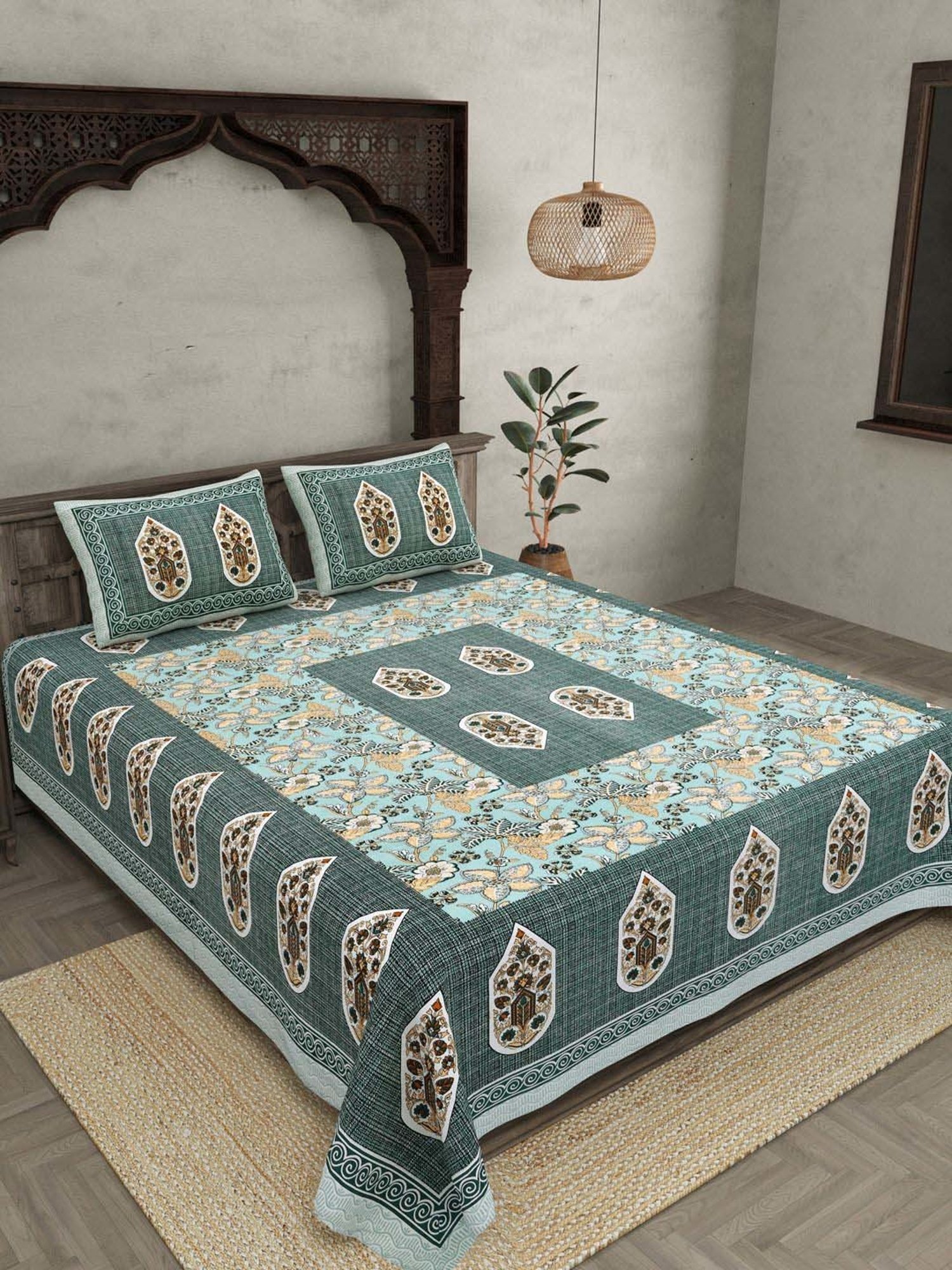 JaipurFabric Hunter Green Cotton 180 TC Double Bedsheet with 2 Pillow Covers