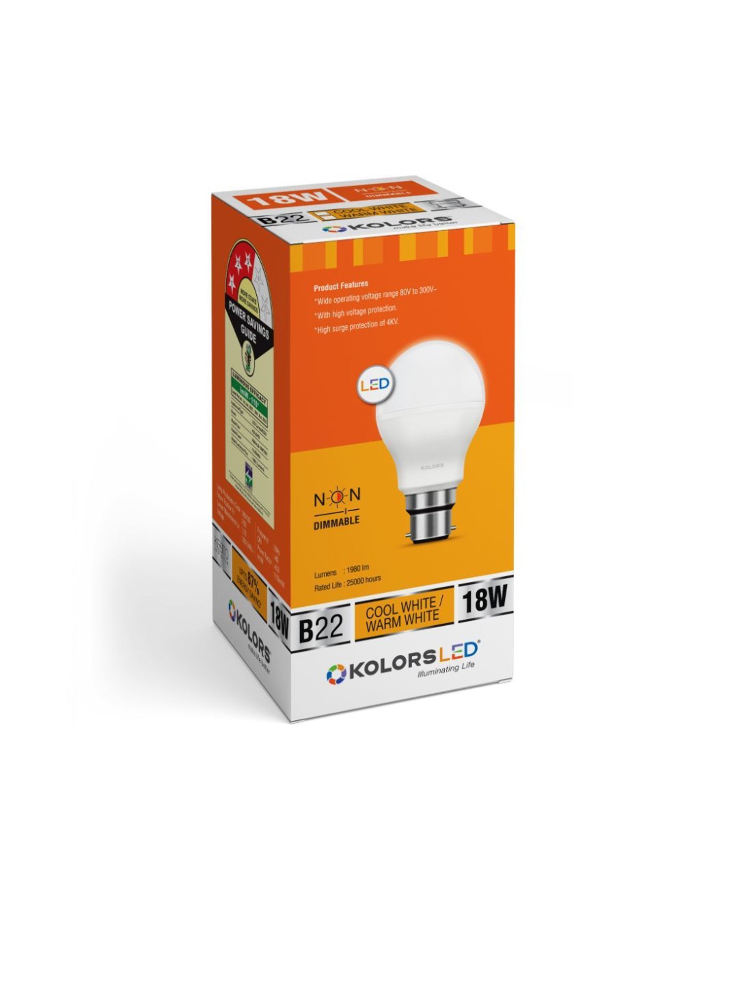 KOLORS Keeto Bulb B22 6500K 18W Pack of 10 - Cool White