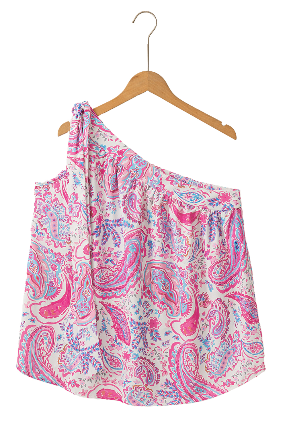 Multicolour Paisley Print Knot Asymmetric Shoulder Sleeveless Shirt