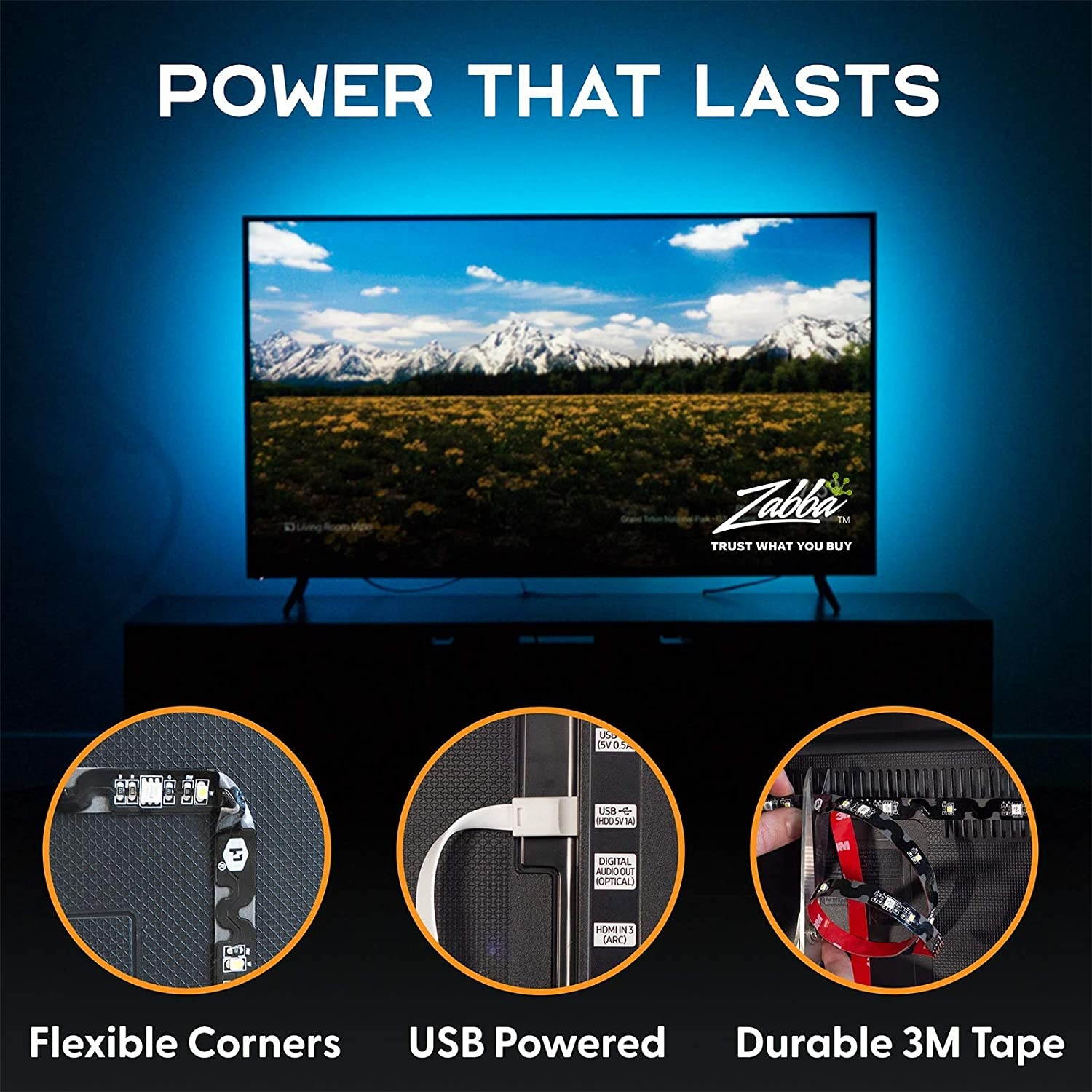 Luminoodle Professional Bias Lighting for HDTV | 15 Colors + 6500K True White LED TV Backlight Adhesive RGB+W Strip Lights with Wireless Remote Dimmer - Pro - X-Large (41-59 TV)