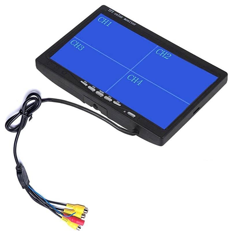 Quad Split Monitor 7 Inch HD Screen TFT LCD Video Displays for Home CCTV Surveillance Security System Windshield Style Parking Dashboard Monitor for Car Backup Camera