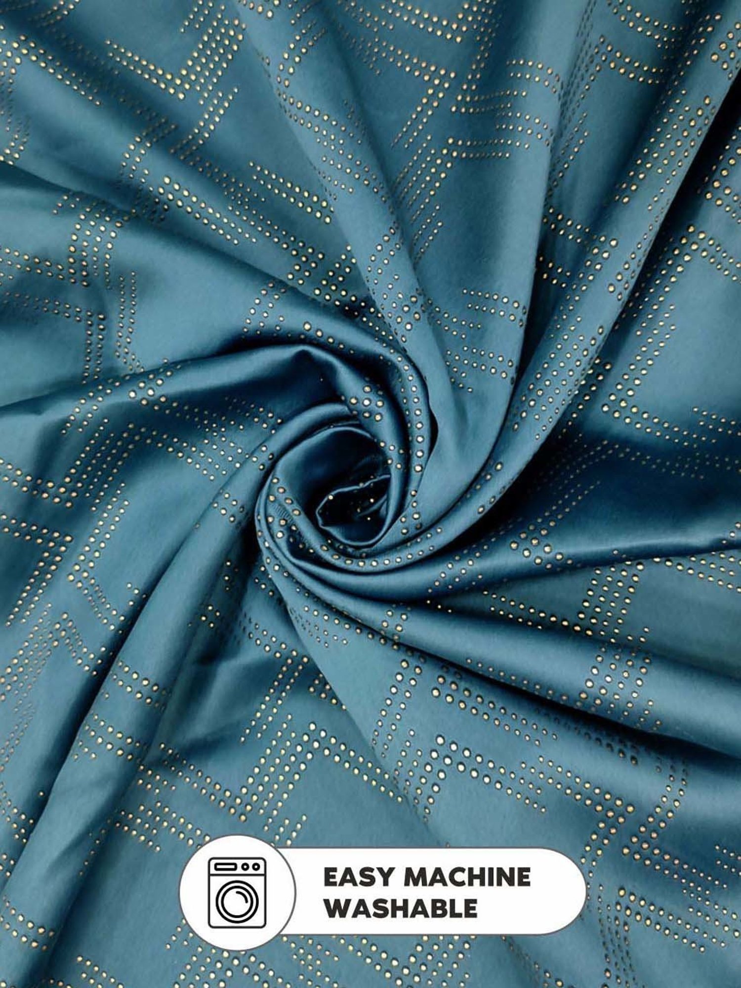 Bianca ANTELLIA GLITTER Teal Blue Polyester 9 Ft. Long Door Curtain - Set of 2