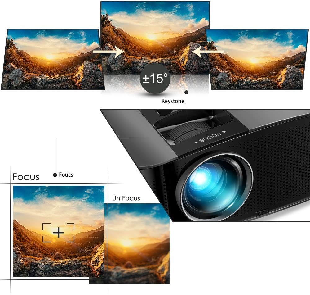 Projector, GooDee 2021 Upgrade HD Video Projector Outdoor Movie Projector, 230" Home Theater Projector Support 1080P, Compatible with Fire TV Stick, PS4, HDMI, VGA, AV and USB, Black (YG600)