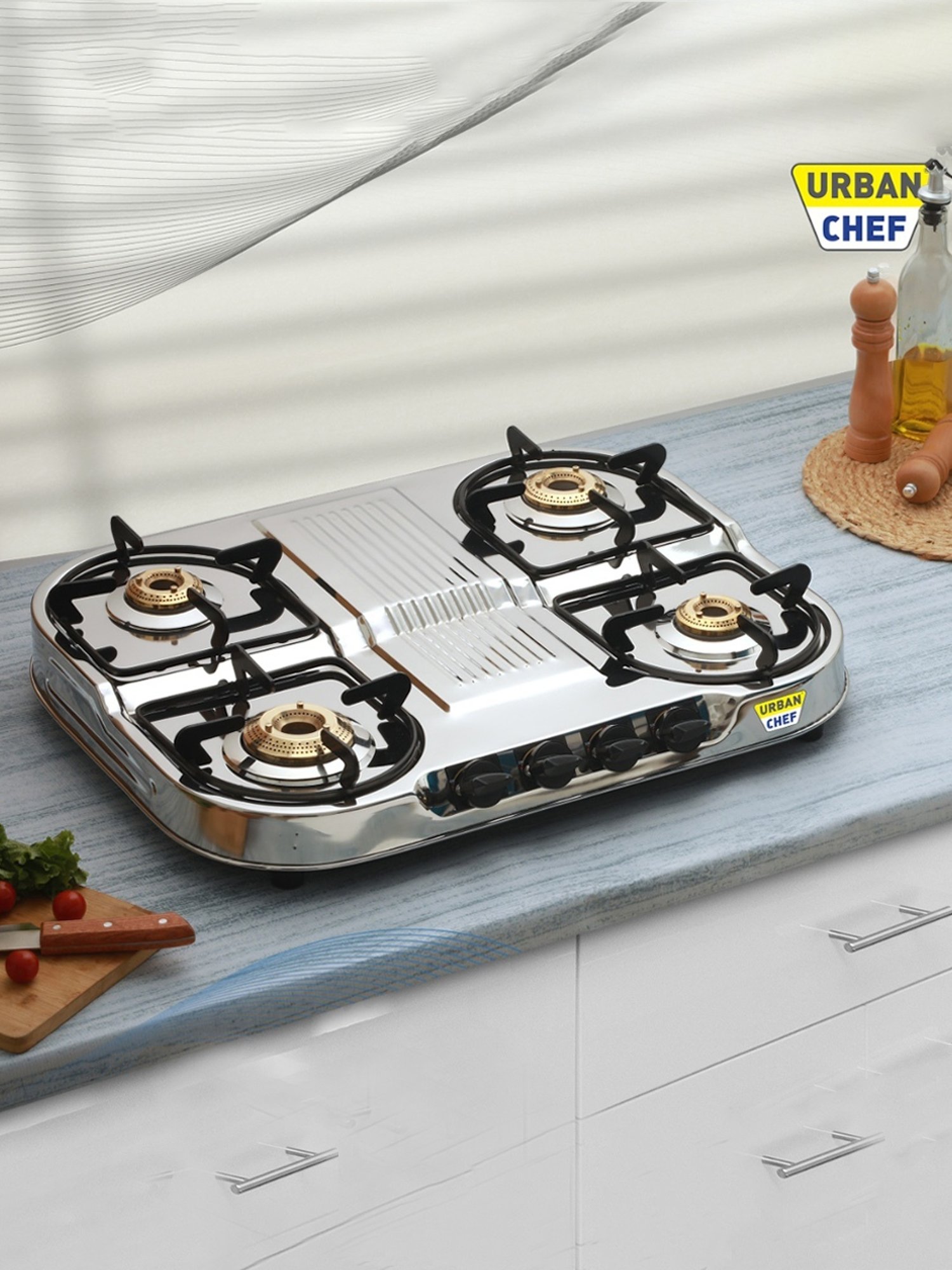 Urban Chef Gas Stove with 4 burners ( Silver/Black )