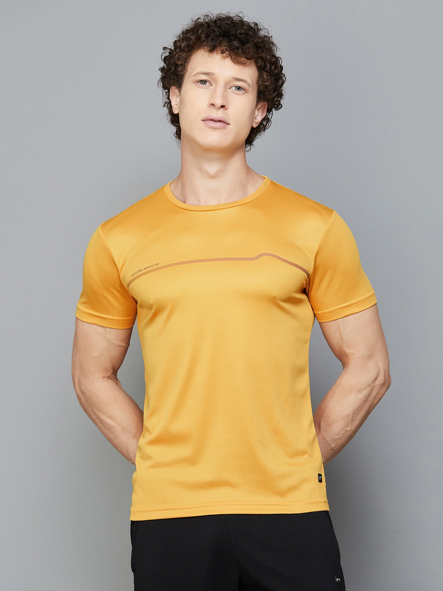 Fame Forever by Lifestyle Yellow Regular Fit Graphic Print Sports T-Shirt