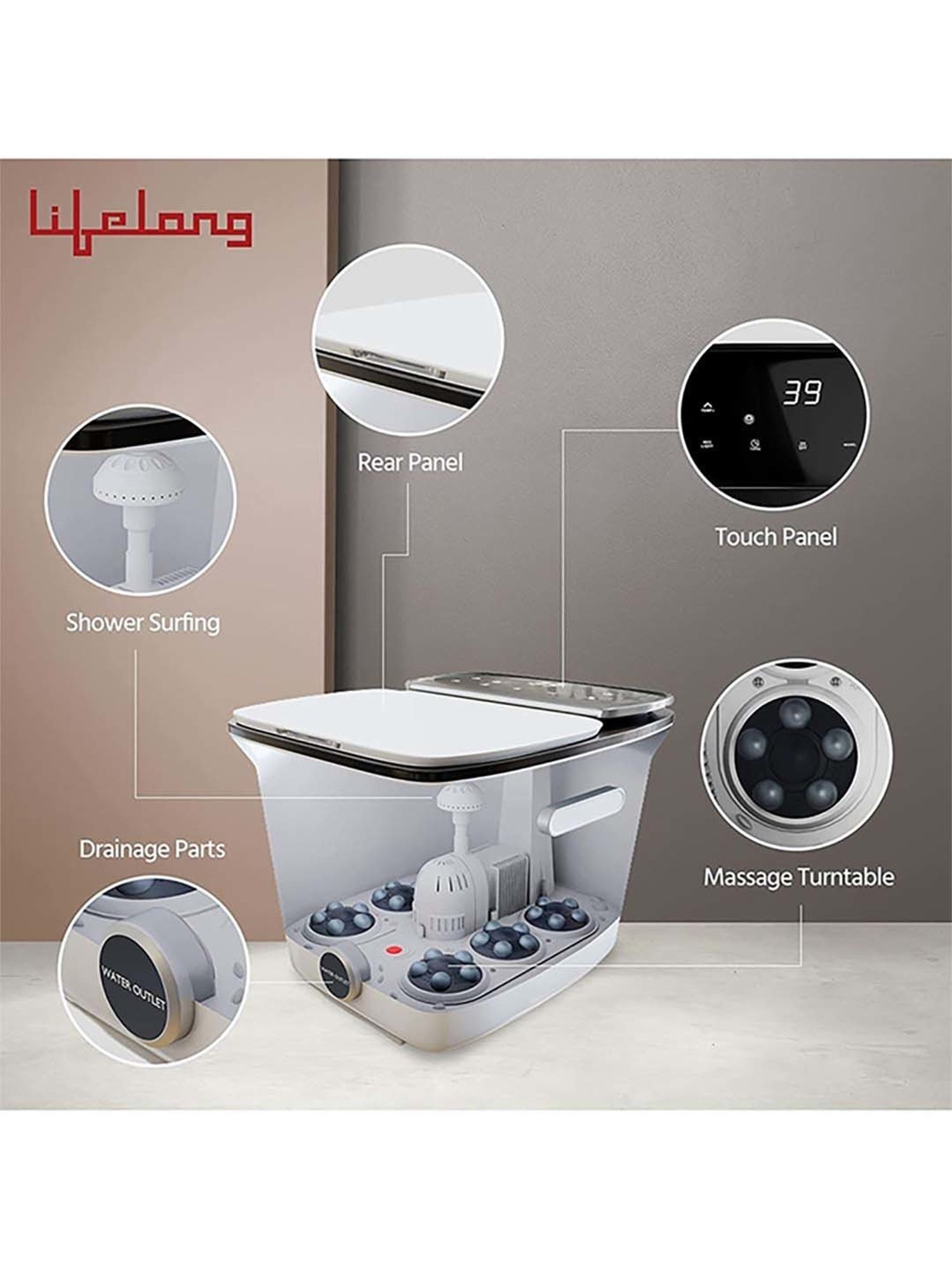 Lifelong LLM477 Premium Foot Spa Massager with Digital Screen (White)