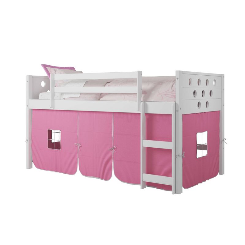 Circles Low Loft Bed with Tent Kit White/Pink - Donco Kids