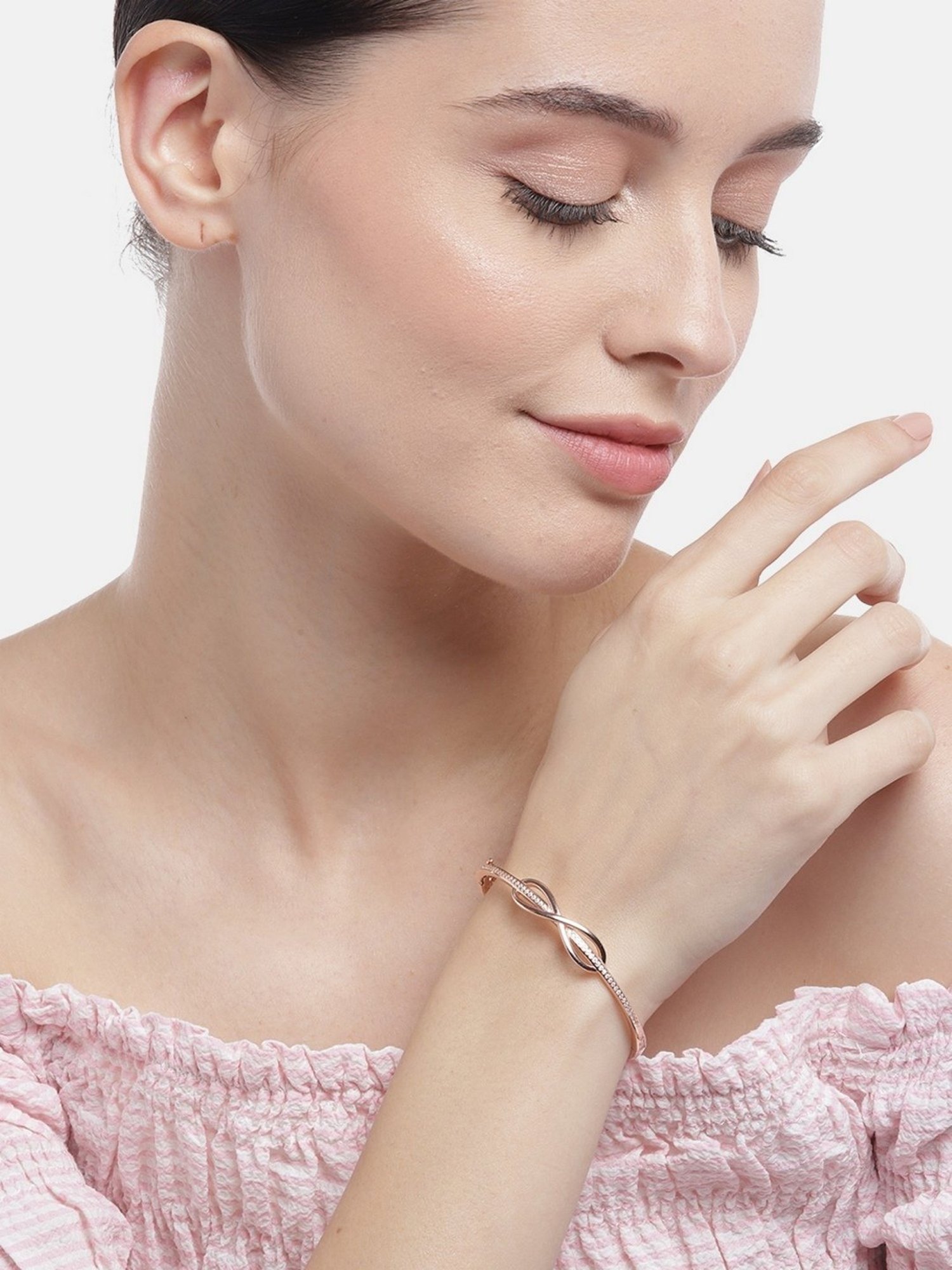 Zavya Infinity CZ Rose Gold-Plated 92.5 Sterling Silver Kada Bracelet
