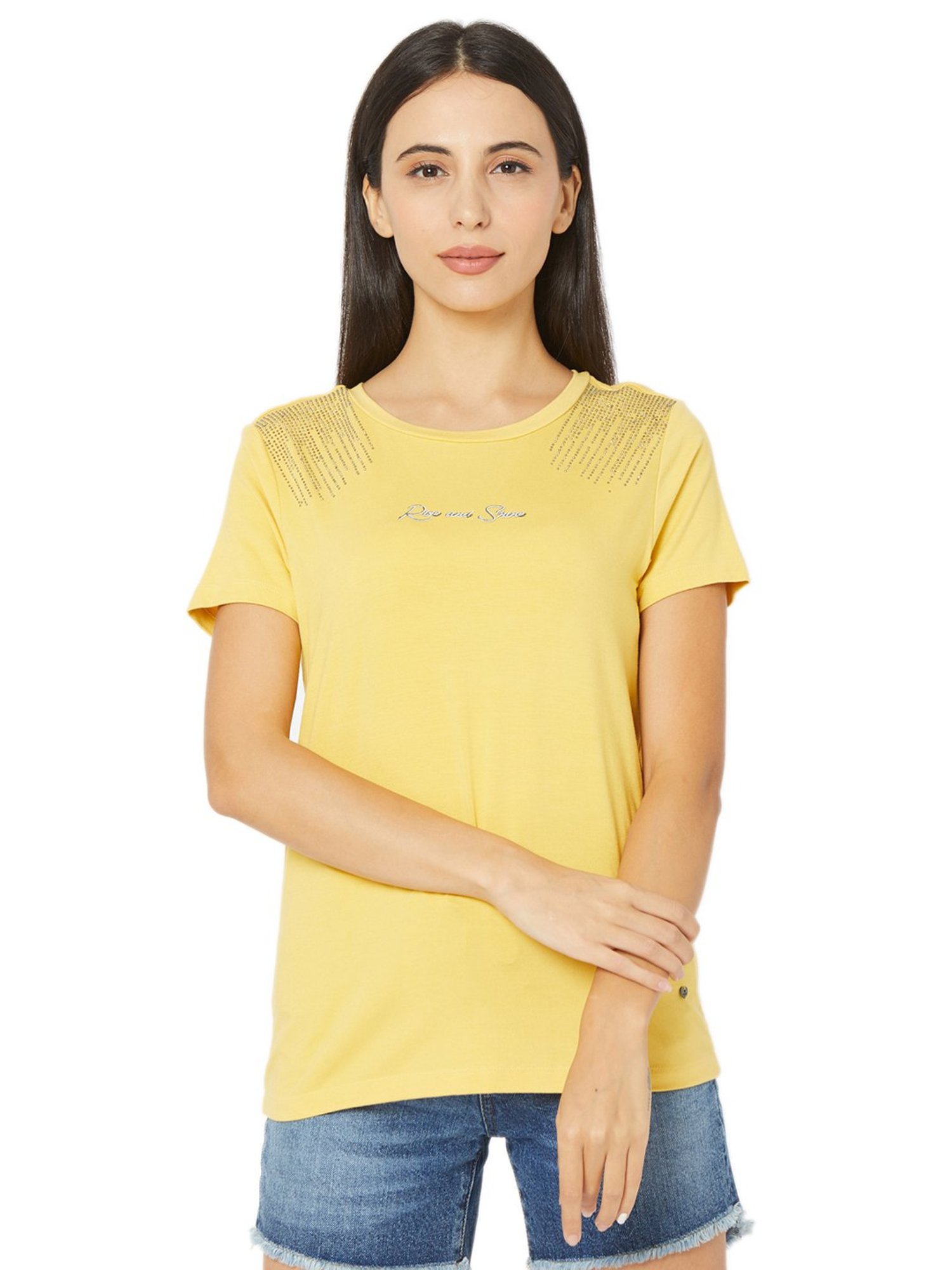 Spykar Yellow Embellished T-Shirt