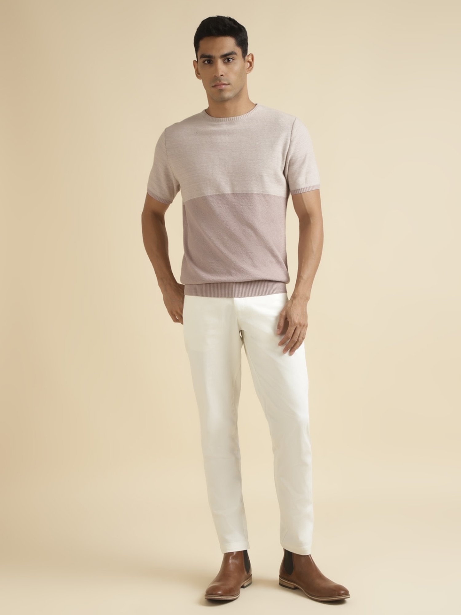 Andamen Grey Cotton Regular Fit Colour Block T-Shirt