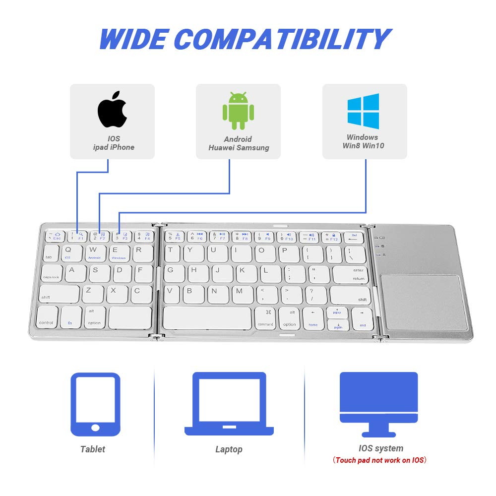 Foldable Bluetooth Keyboard with Touchpad - Samsers Portable Wireless Keyboard with Stand Holder, Rechargeable Full Size Ultra Slim Pocket Folding Keyboard for Android Windows IOS Tablet & Laptop