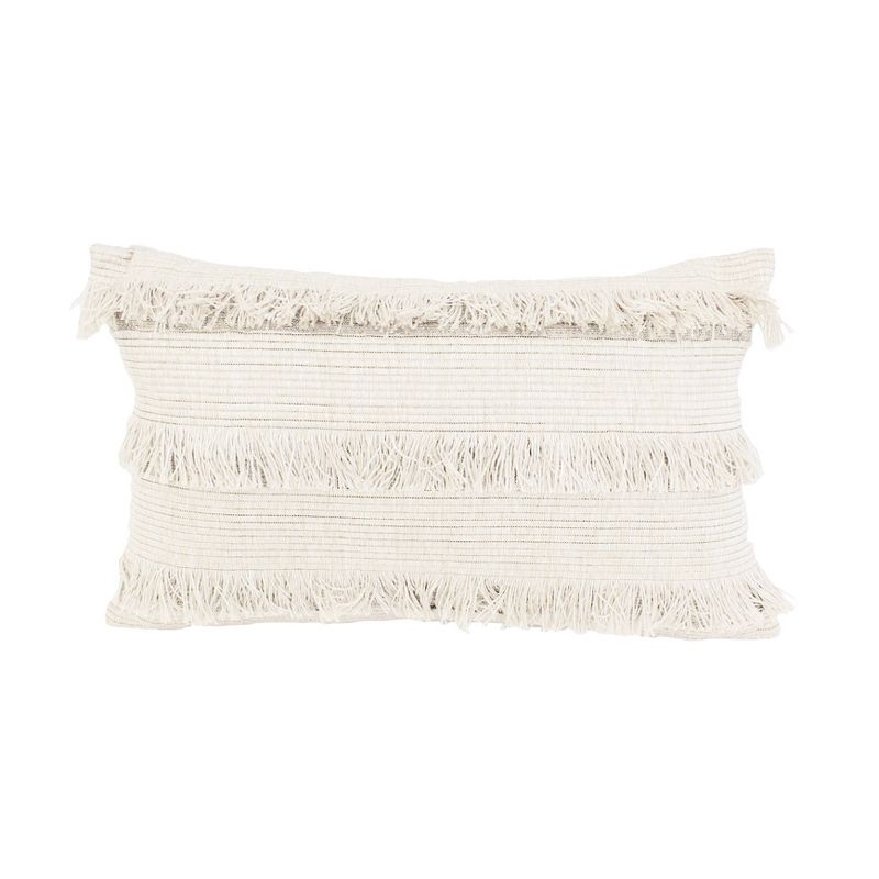 12"x20" Hillie Fringe Throw Pillow Egret Bronze - Décor Therapy