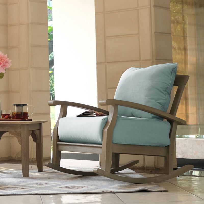 3pc Teak Caterina Patio Rocking Chair Chat Set with Cushions - Blue Spruce - Cambridge Casual