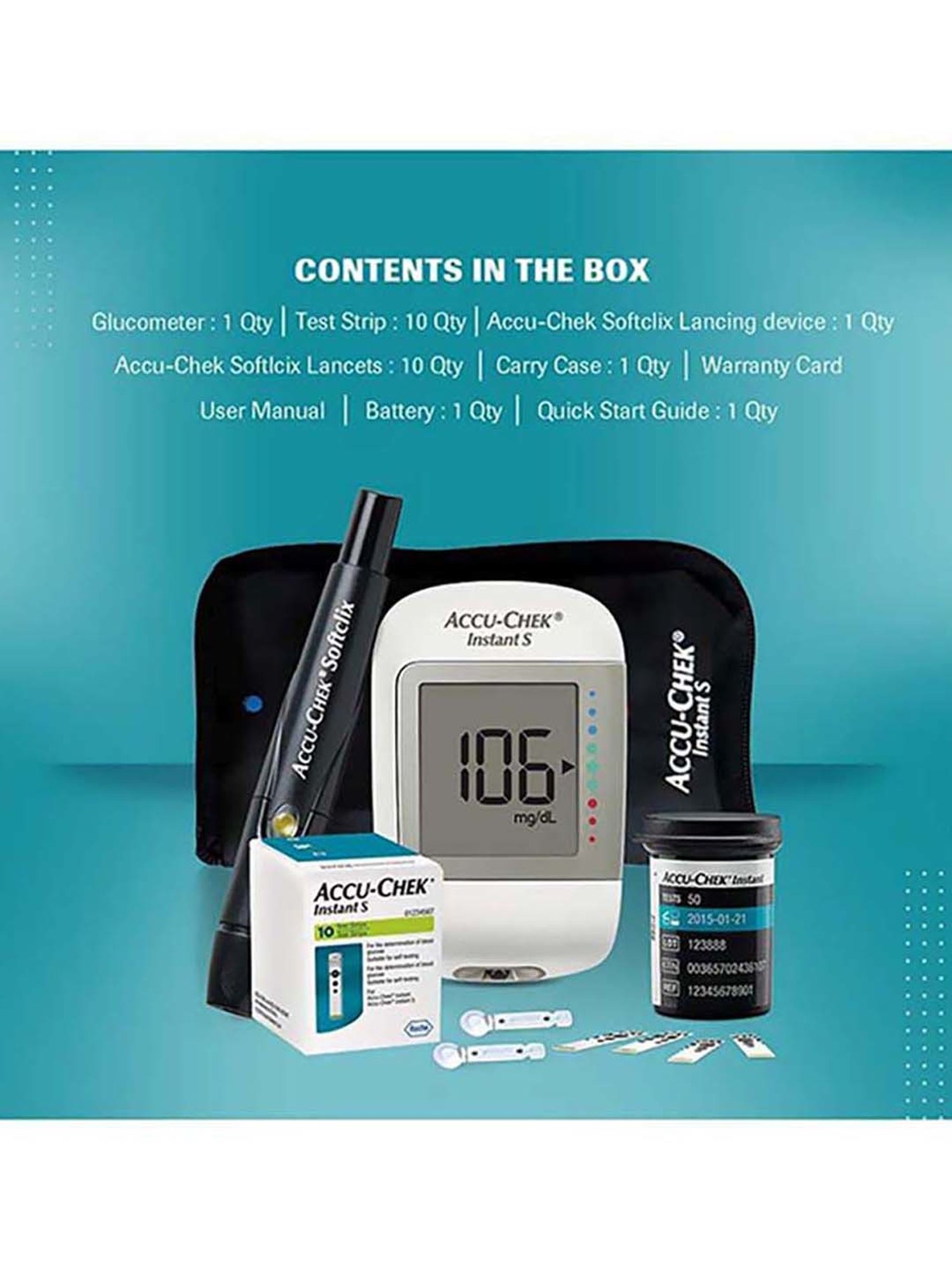 Accu Chek Instant S Blood Glucometer with 10 Test Strip (White)