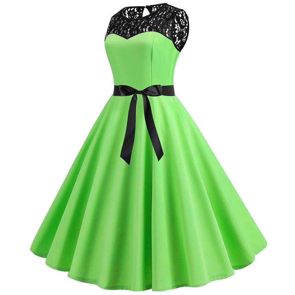 Prom Dresses for Women,Women Vintage 1950s Retro Sleeveless Lace Splice Solid Party Prom Swing Dress