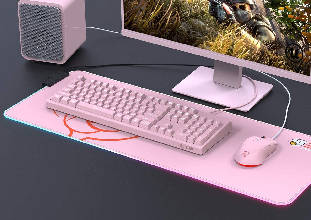 Ajazz DKS100 Quiet Keyboard, DOUYU White Backlit Mechanical Feel Membrane Gaming Keyboard, Wired 104 Keys for Gaming Office and Typing