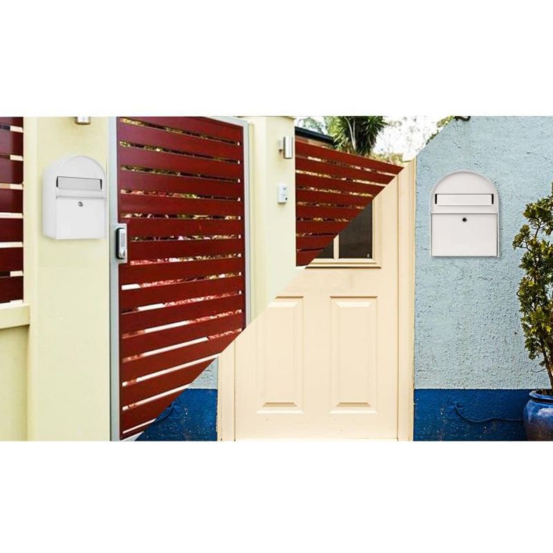 SereneLife SLMAB15 Home Indoor Outdoor Galvanized Steel Metal Wall Mount Secure Locking Mailbox Magazine Newspaper Holder with Keys, White