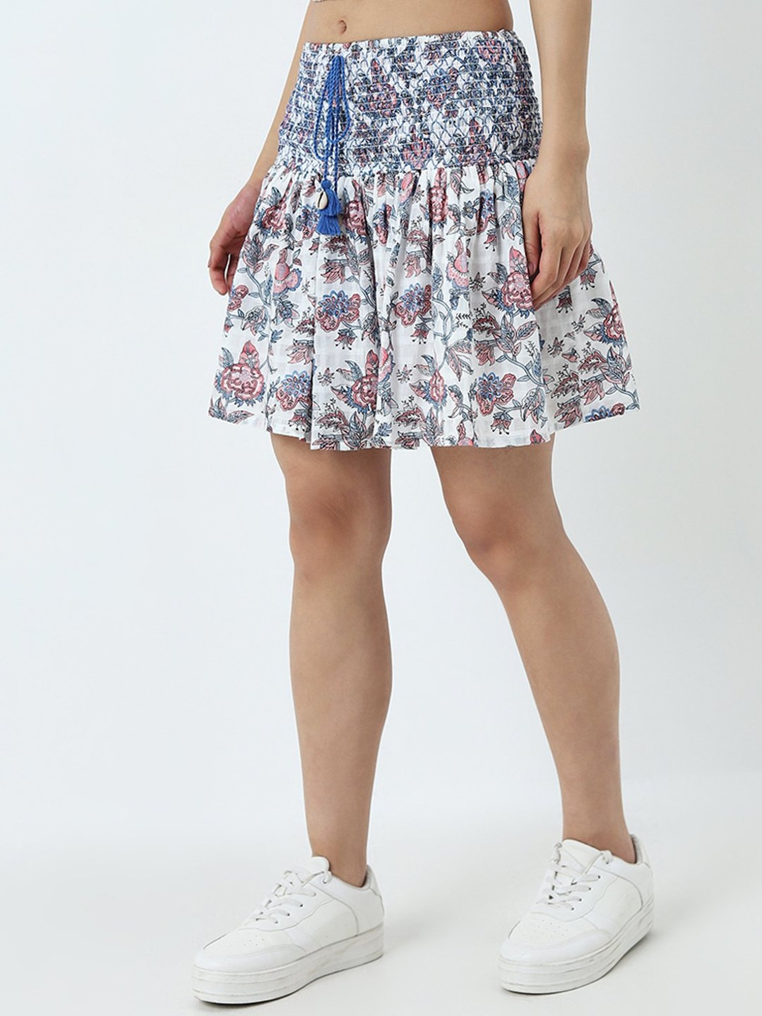 Belle Fille Sky Blue & Beige Printed Skirt