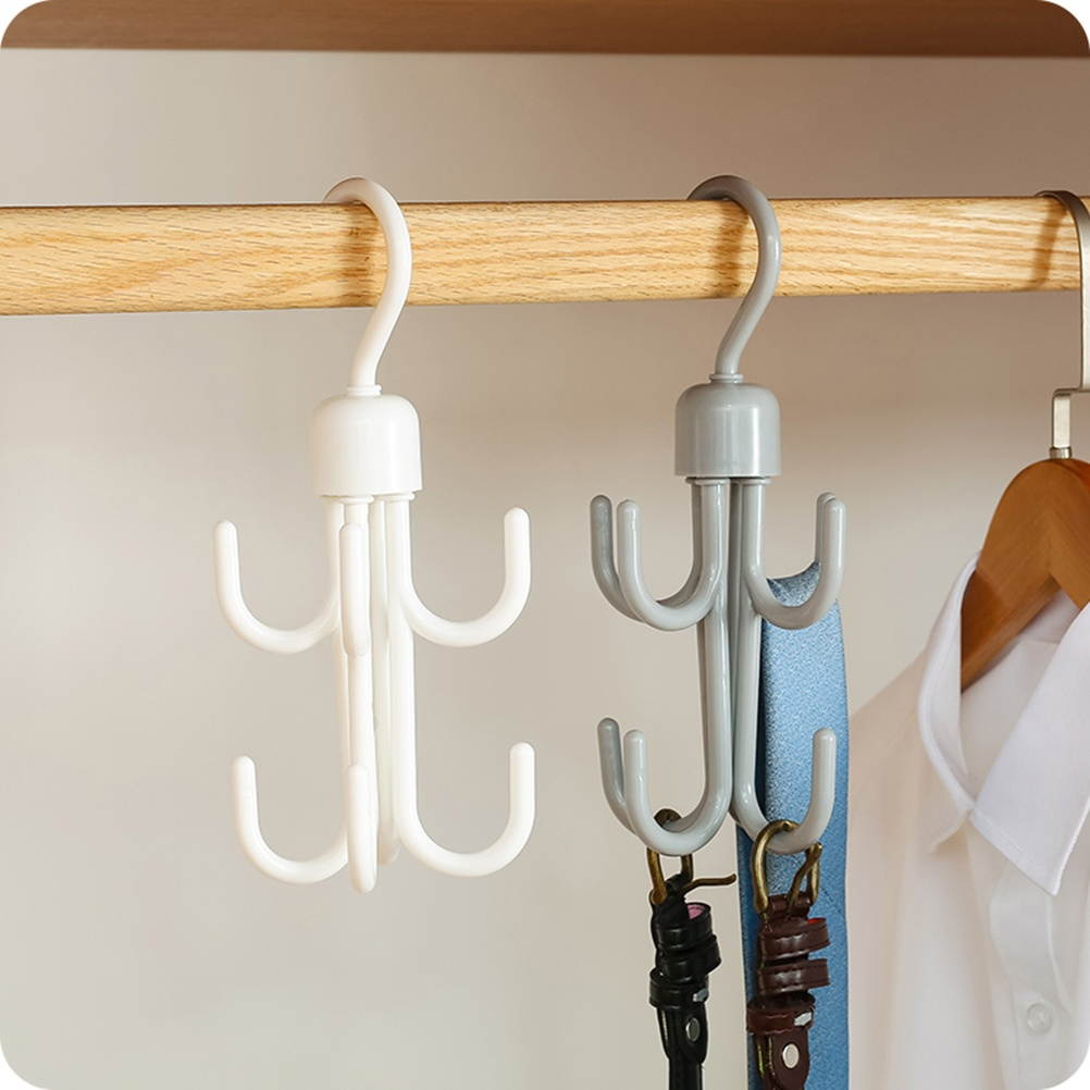 2Pcs 360 Degree Rotating Hangers Tie Hat Scarf Hanging Hooks Multifunctional Wardrobe Hooks (White)