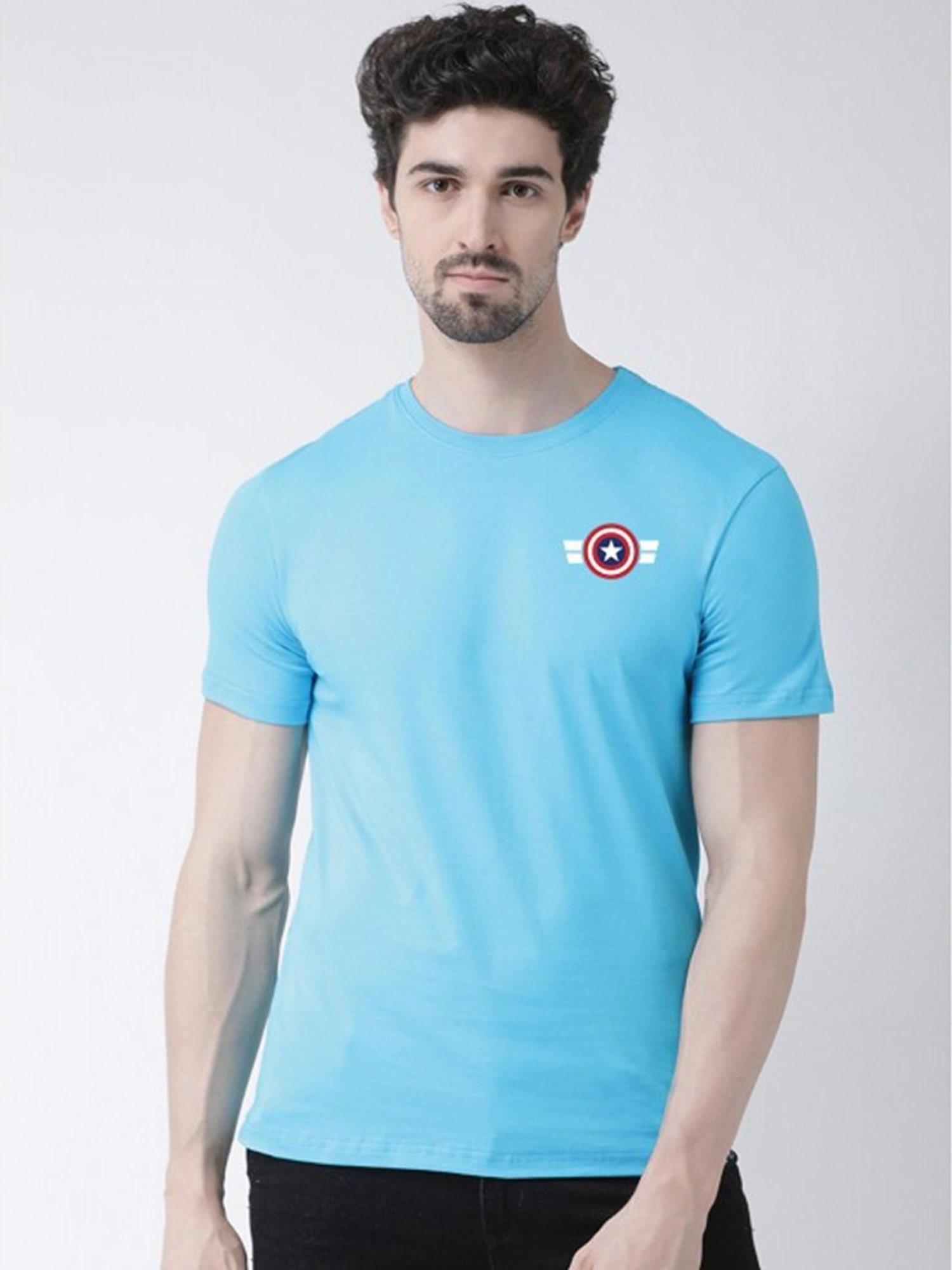 Friskers Turquoise Blue Cotton Slim Fit T-Shirt