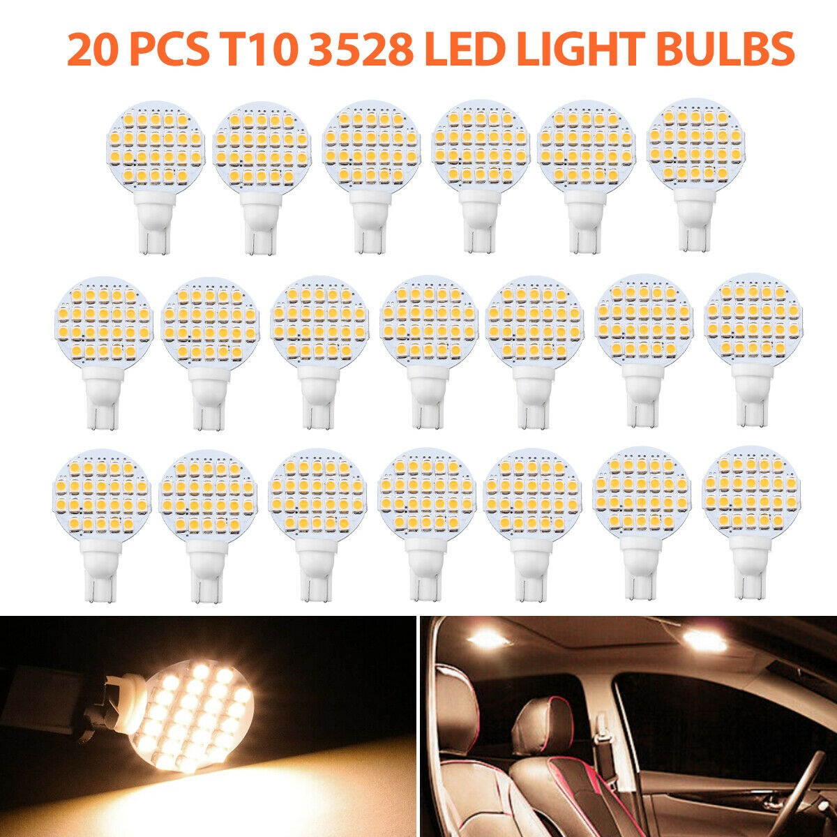 20x T10/921/194 RV Trailer Landscaping 24SMD Interior LED Light Bulb Warm White