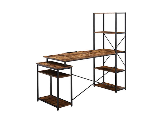 Home office Gaming Computer Desk with 5-Tier Bookshelf and 2 open Storage Shelf,Multi-Function Drafting Drawing Table with Tiltable Desktop,GT43