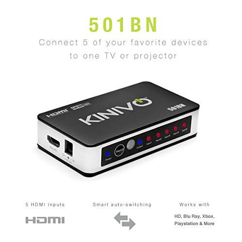 Kinivo 501BN Premium 5 port High speed HDMI switch with IR wireless remote and AC Power adapter - supports 3D, 1080p