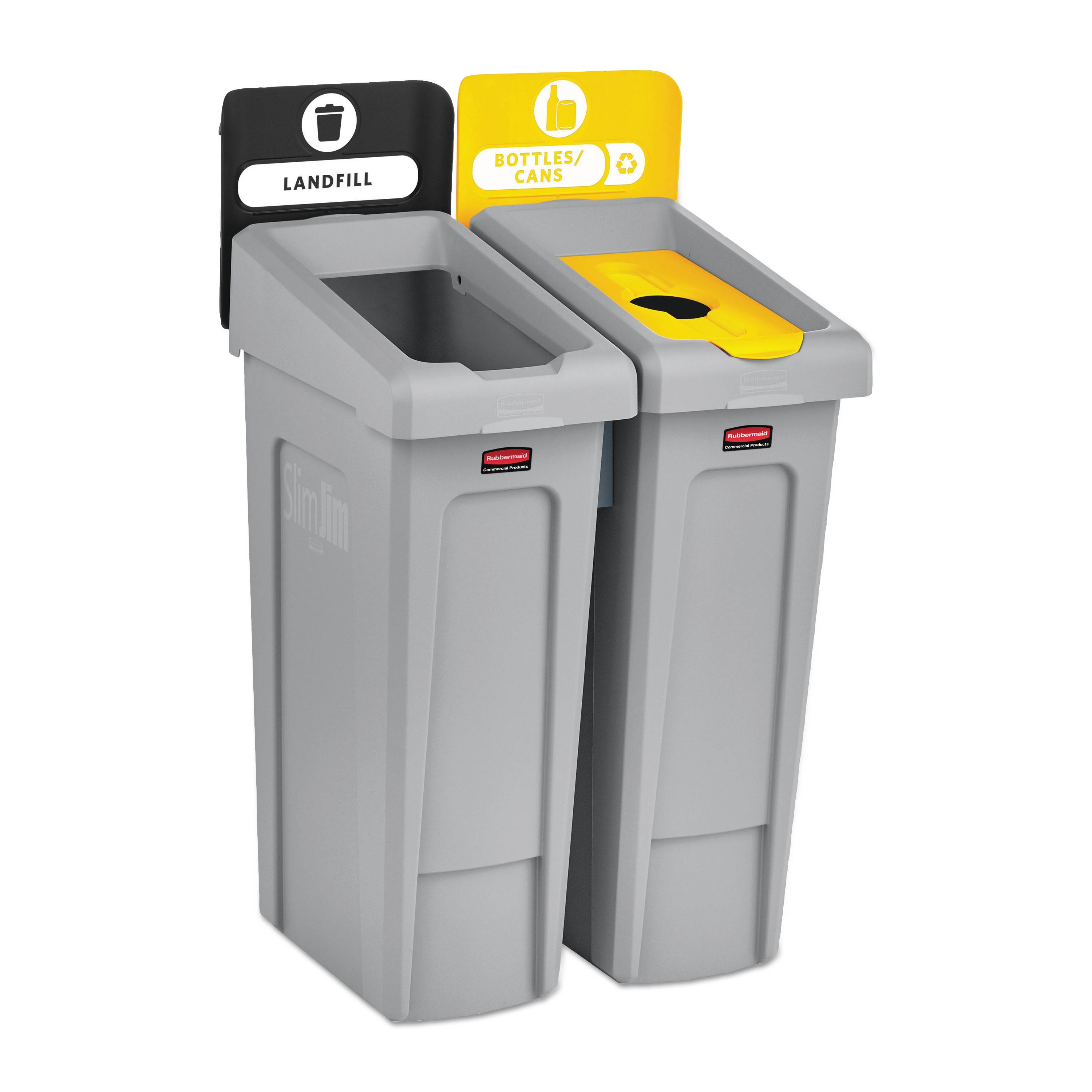 Rubbermaid Commercial 2007916 Slim Jim Recycling Station, 2 Stream Landfill / Bottles Cans Bin