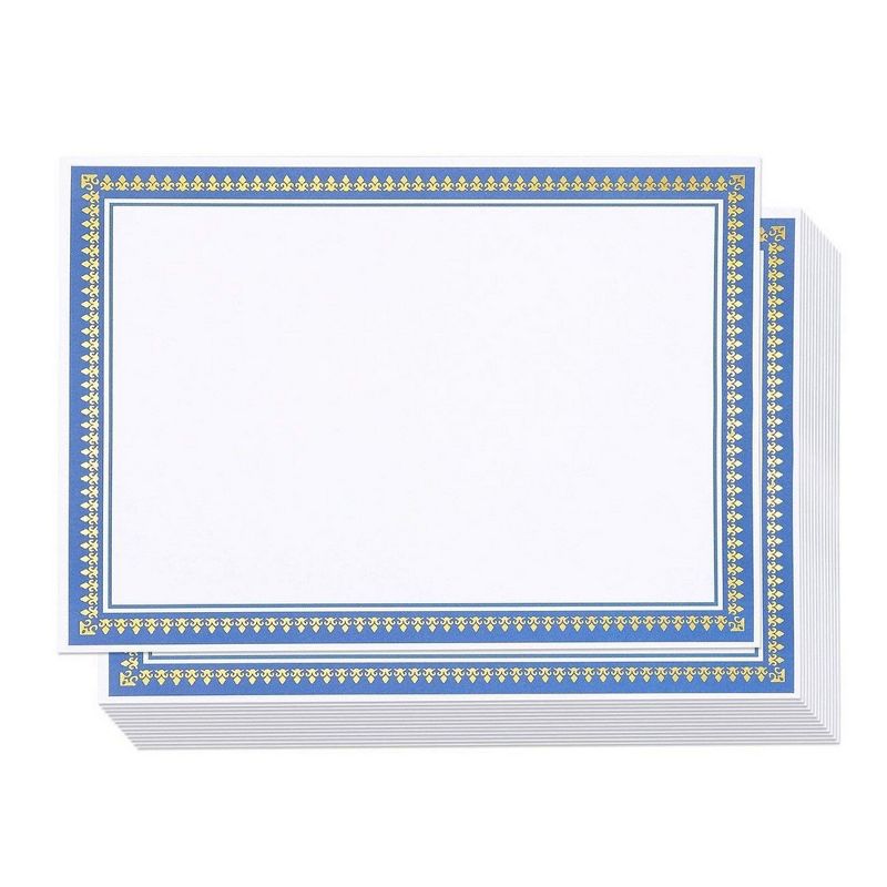 50-Sheet Award Certificate Papers, Letter Sized for Diploma, Blue & Gold Foil Border, 8.5 x 11"