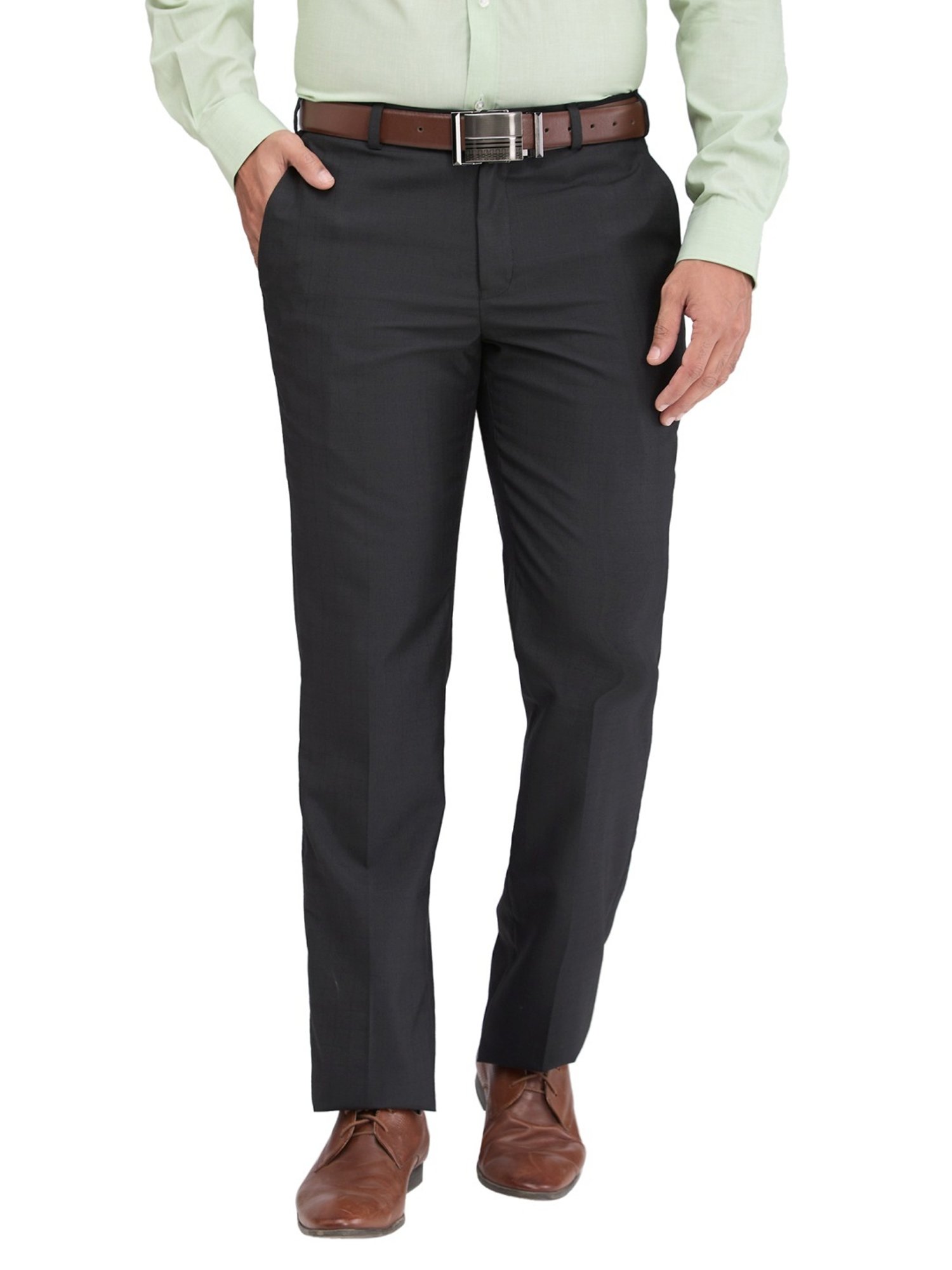 Park Avenue Black Regular Fit Checks Trousers