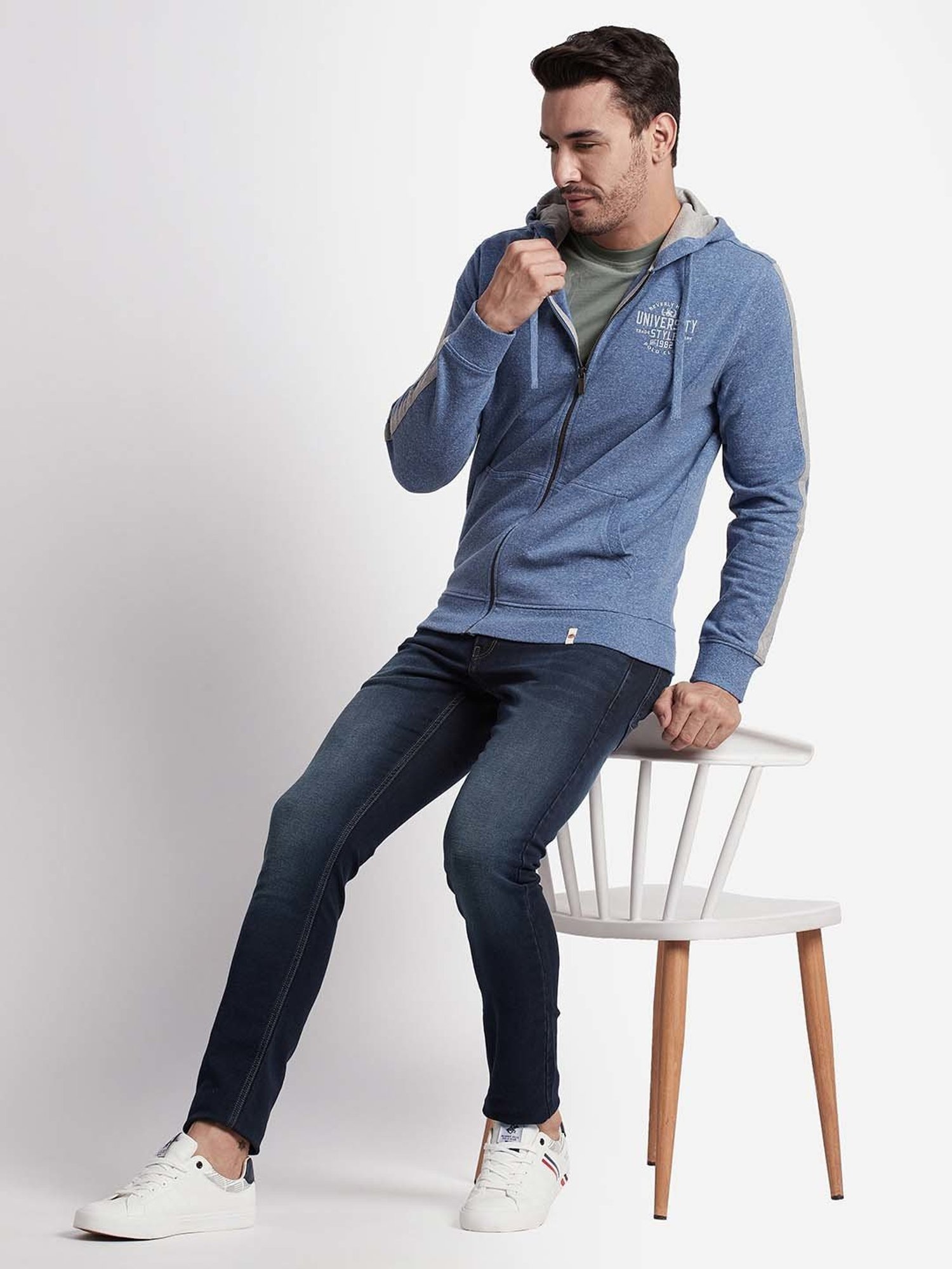 Beverly Hills Polo Club Blue Regular Fit Cotton Hooded Sweatshirt