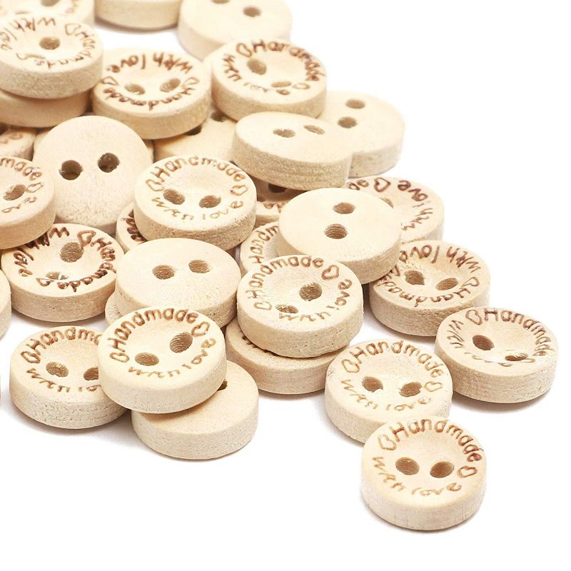 Juvale 450 Piece Wooden Engraved Handmade with Love Button with 2 Holes for DIY Crafts